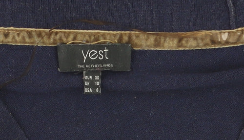 Yest Women's Blue V-Neck Long Sleeve Cotton Knit Jumper Size 10