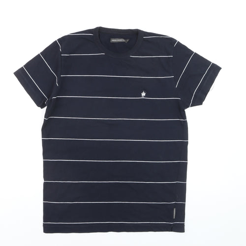 French Connection Men's Blue Striped Cotton Crew Neck T-Shirt M