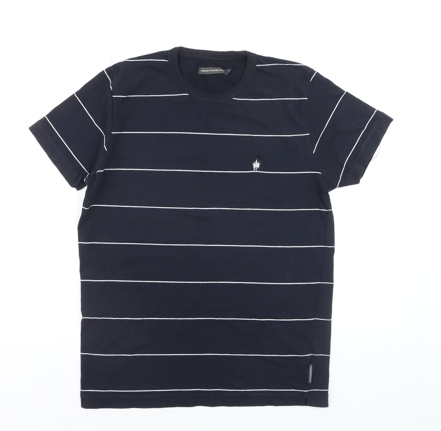 French Connection Men's Blue Striped Cotton Crew Neck T-Shirt M