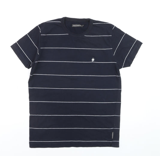 French Connection Men's Blue Striped Cotton Crew Neck T-Shirt M