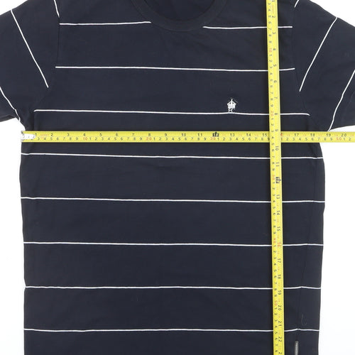 French Connection Men's Blue Striped Cotton Crew Neck T-Shirt M