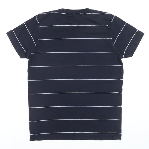 French Connection Men's Blue Striped Cotton Crew Neck T-Shirt M