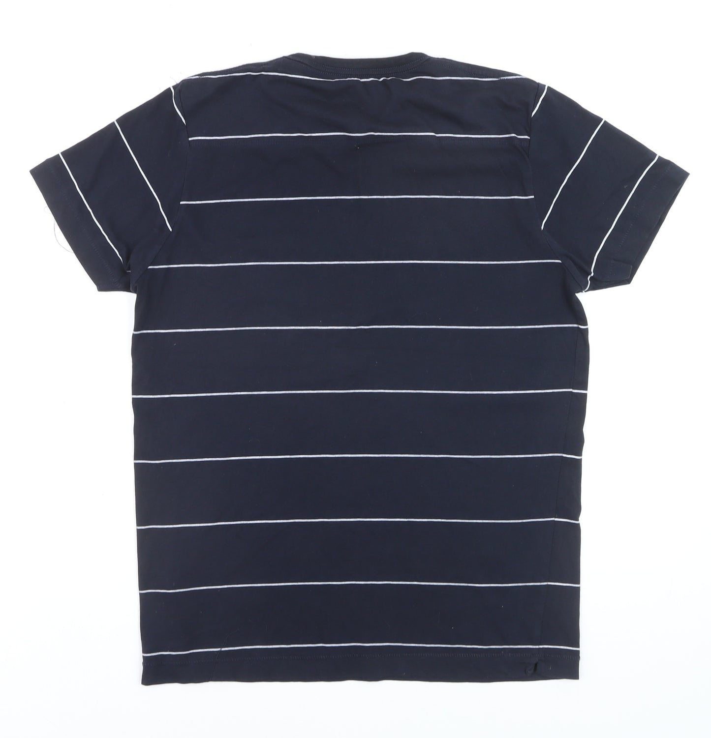French Connection Men's Blue Striped Cotton Crew Neck T-Shirt M