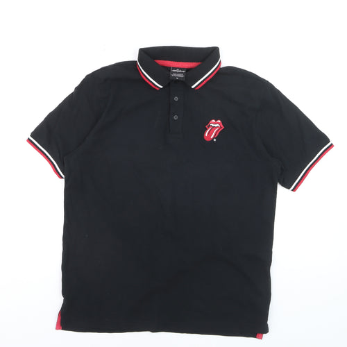 The Rolling Stones Men's Black Polo Shirt Size M Embroidered Band Logo