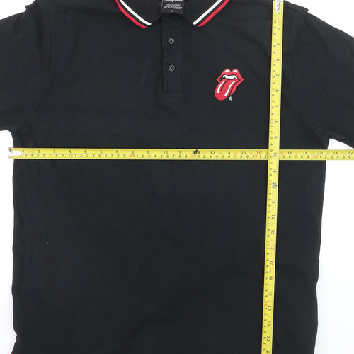 The Rolling Stones Men's Black Polo Shirt Size M Embroidered Band Logo