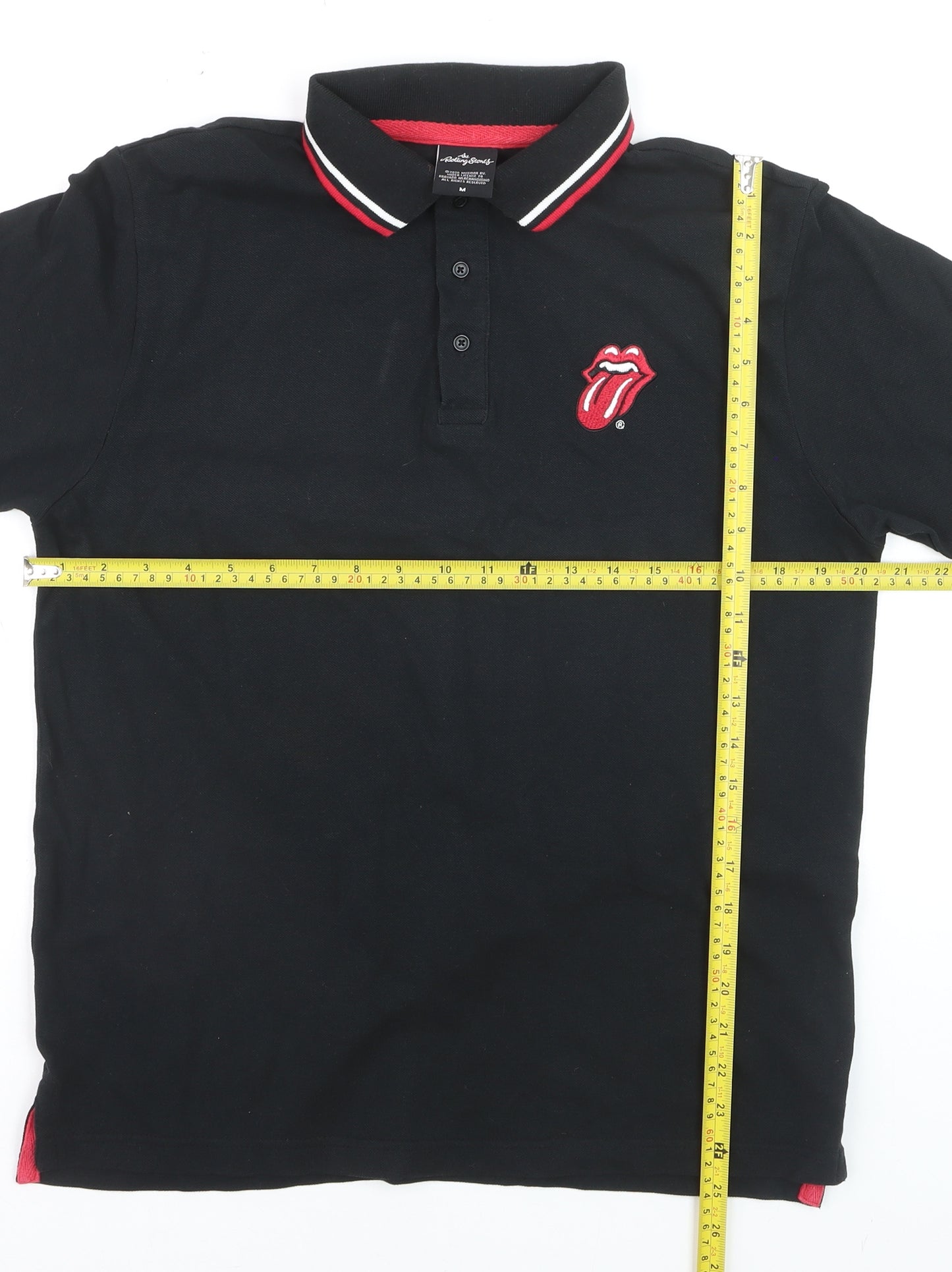 The Rolling Stones Men's Black Polo Shirt Size M Embroidered Band Logo