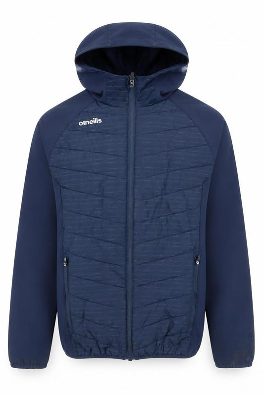 Front view of O’Neills Teens Blue Hooded Softshell Puffer Jacket, size 164
