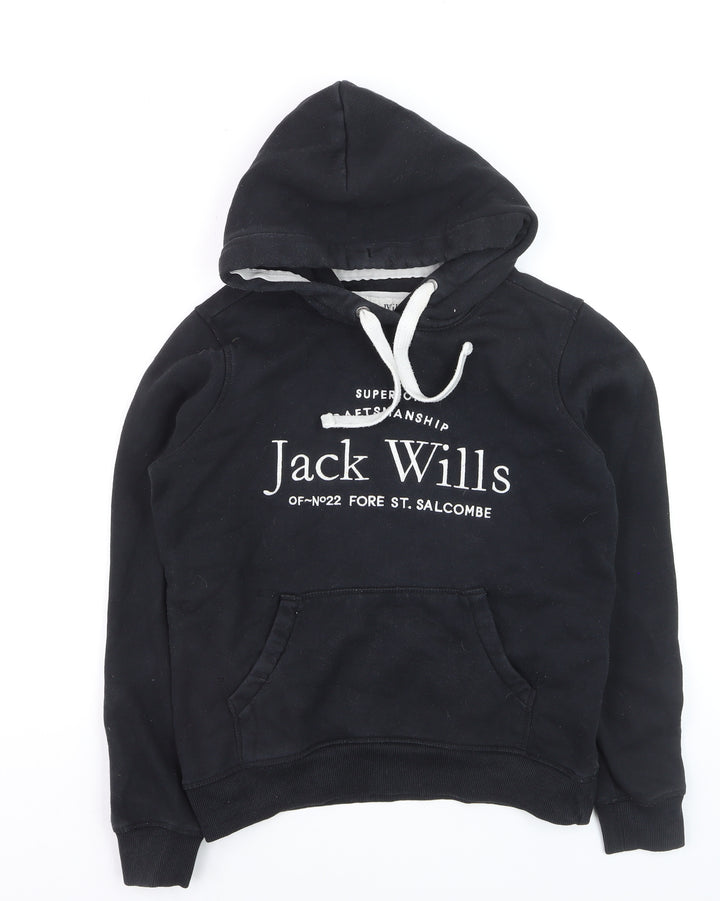 Jack Wills Boys Black Pullover Hoodie Size 8 Cotton Blend Casual Sweatshirt