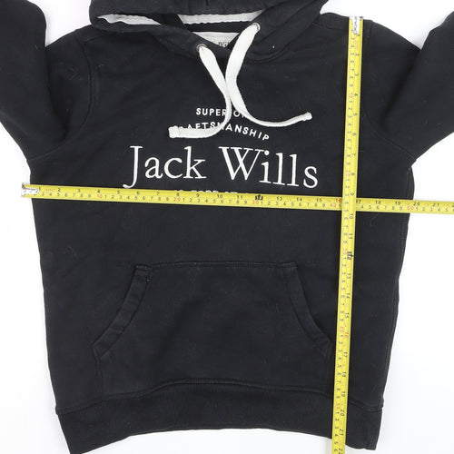 Jack Wills Boys Black Pullover Hoodie Size 8 Cotton Blend Casual Sweatshirt