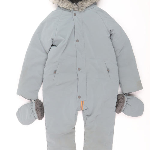 FatFace Boys Grey Waterproof Hooded Snowsuit 5-6 Years Winter Padded Outerwear