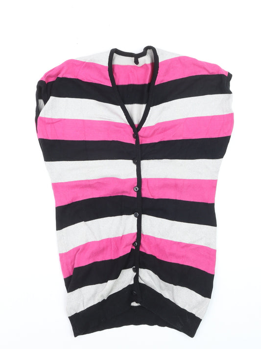 Dunnes Womens Multicoloured Striped Knit V-Neck Cardigan Size 8