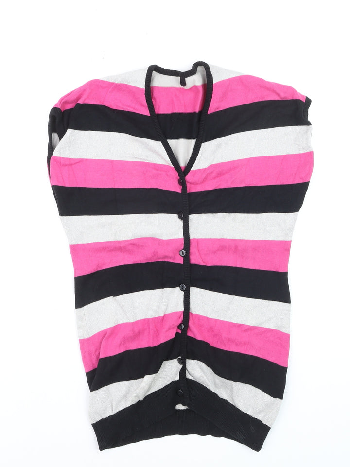 Dunnes Womens Multicoloured Striped Knit V-Neck Cardigan Size 8