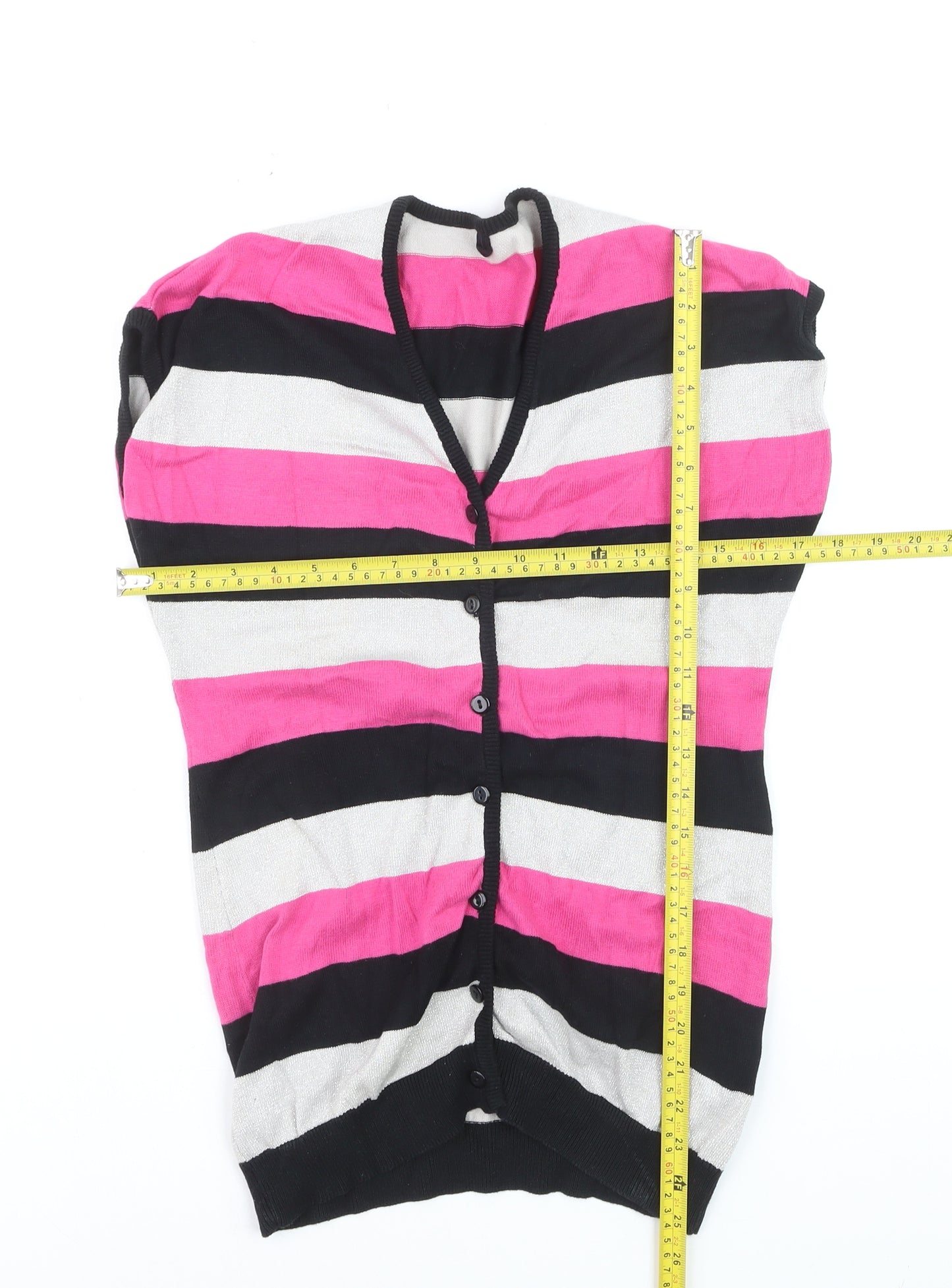 Dunnes Womens Multicoloured Striped Knit V-Neck Cardigan Size 8