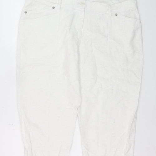 Micha Women White Cropped Relaxed Jeans Size 18 Ramie Fabric
