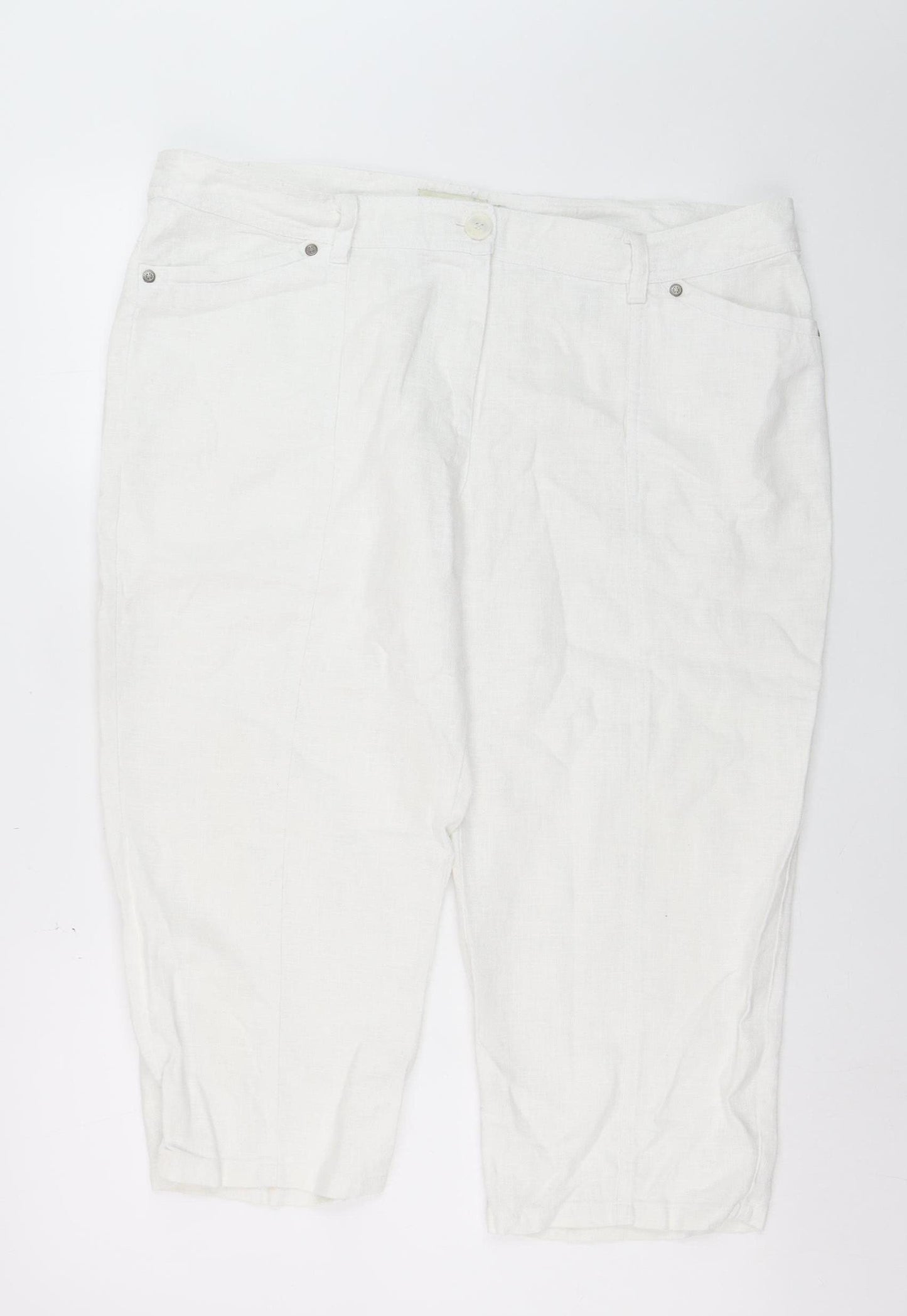 Micha Women White Cropped Relaxed Jeans Size 18 Ramie Fabric