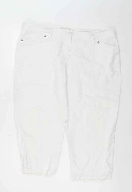 Micha Women White Cropped Relaxed Jeans Size 18 Ramie Fabric