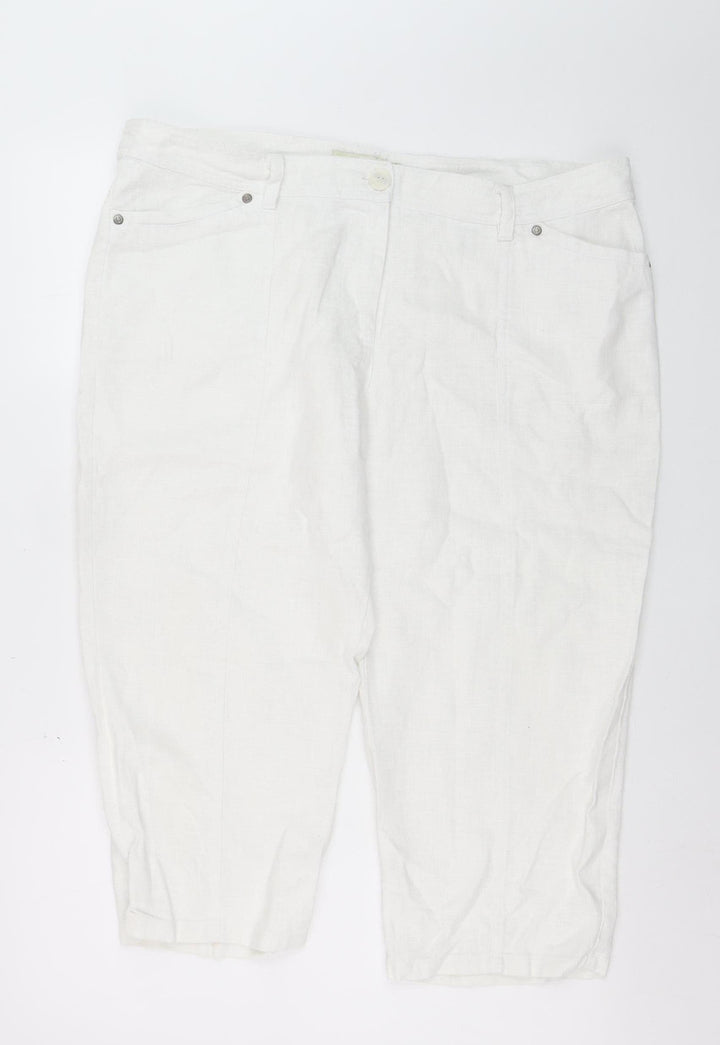 Micha Women White Cropped Relaxed Jeans Size 18 Ramie Fabric
