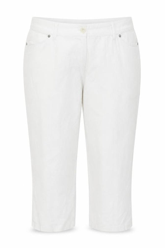 Front view of Micha Women White Cropped Relaxed Jeans, size 18, Ramie Fabric