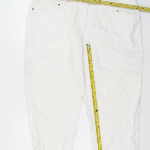 Micha Women White Cropped Relaxed Jeans Size 18 Ramie Fabric