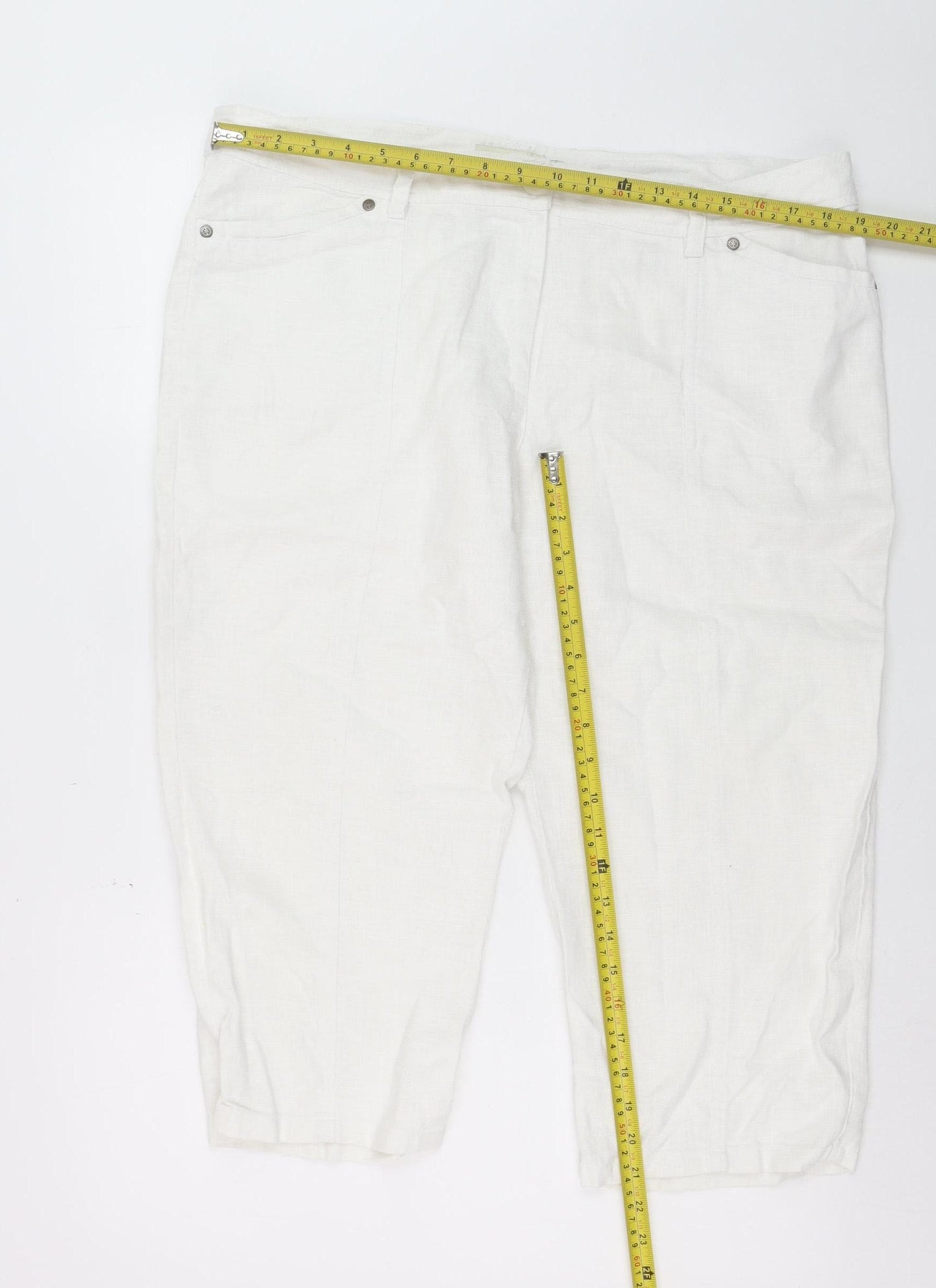 Micha Women White Cropped Relaxed Jeans Size 18 Ramie Fabric
