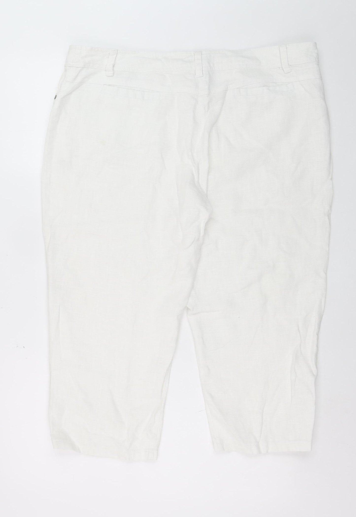 Micha Women White Cropped Relaxed Jeans Size 18 Ramie Fabric