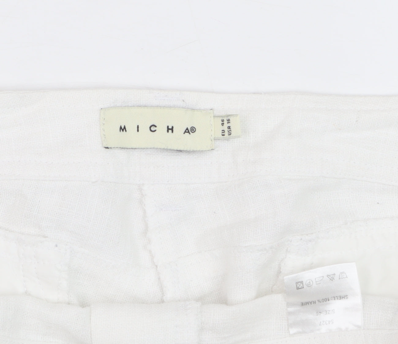 Micha Women White Cropped Relaxed Jeans Size 18 Ramie Fabric