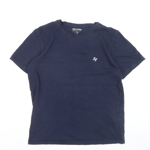 Jack & Jones Men's Navy Blue Crew Neck Cotton T-Shirt Size S