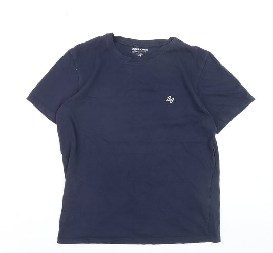 Jack & Jones Men's Navy Blue Crew Neck Cotton T-Shirt Size S
