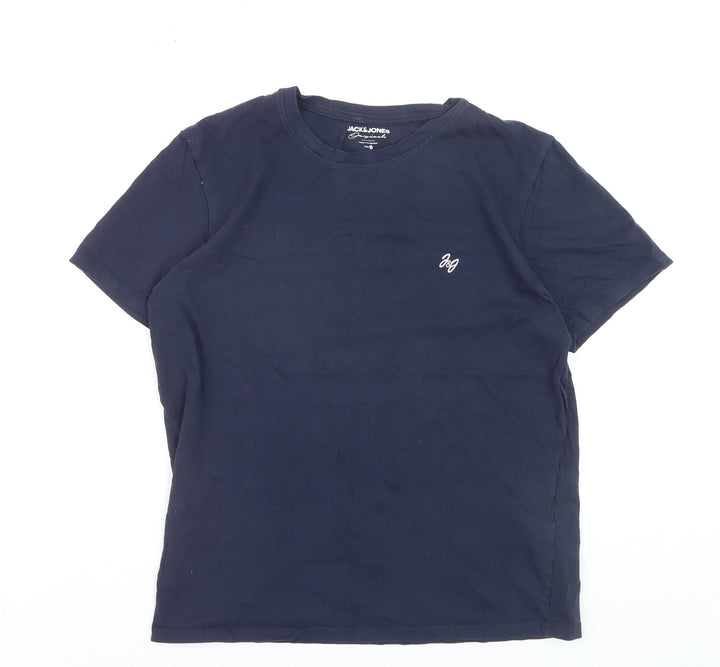 Jack & Jones Men's Navy Blue Crew Neck Cotton T-Shirt Size S