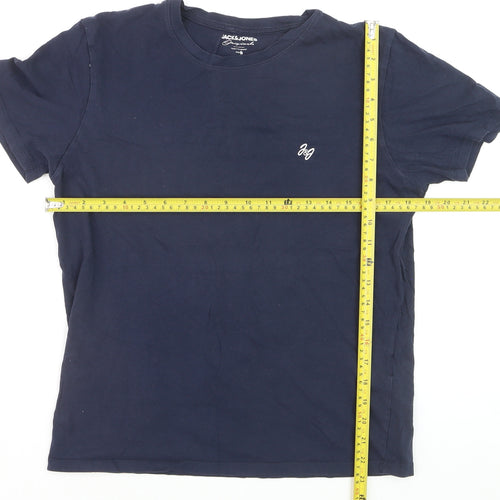 Jack & Jones Men's Navy Blue Crew Neck Cotton T-Shirt Size S