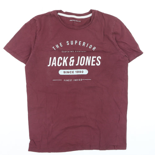 Jack & Jones Men's Red Graphic Crew Neck Regular Fit T-Shirt Size S