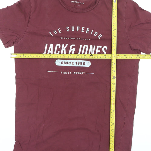 Jack & Jones Men's Red Graphic Crew Neck Regular Fit T-Shirt Size S