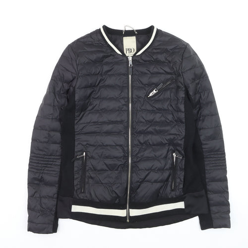 PBO Women Black Quilted Bomber Jacket Size 8 Full Zip Down Filled
