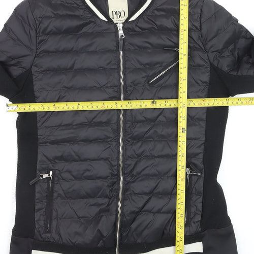 PBO Women Black Quilted Bomber Jacket Size 8 Full Zip Down Filled
