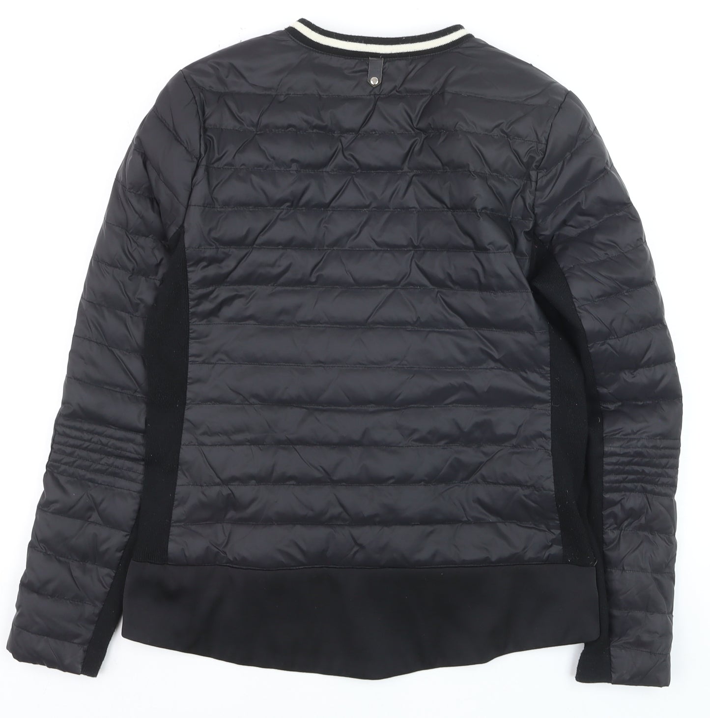 PBO Women Black Quilted Bomber Jacket Size 8 Full Zip Down Filled