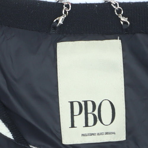 PBO Women Black Quilted Bomber Jacket Size 8 Full Zip Down Filled