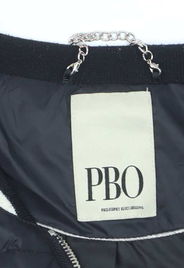PBO Women Black Quilted Bomber Jacket Size 8 Full Zip Down Filled