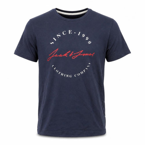 Jack & Jones Men's Navy Graphic Print Crew Neck Cotton T-Shirt Size S