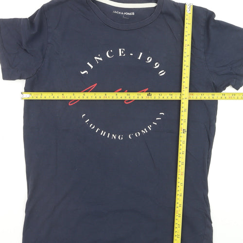 Jack & Jones Men's Navy Graphic Print Crew Neck Cotton T-Shirt Size S