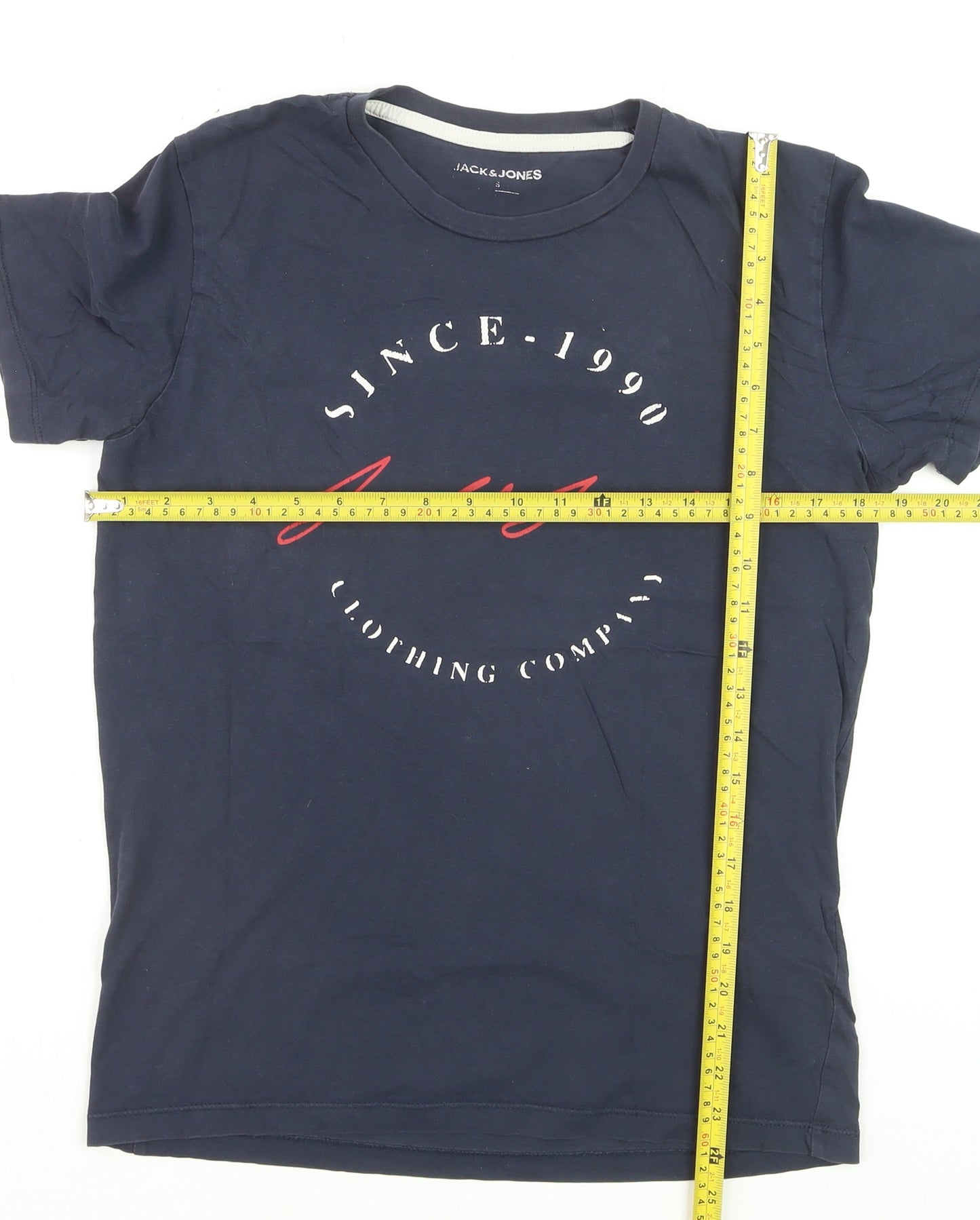 Jack & Jones Men's Navy Graphic Print Crew Neck Cotton T-Shirt Size S