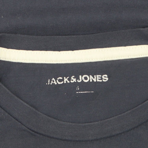 Jack & Jones Men's Navy Graphic Print Crew Neck Cotton T-Shirt Size S