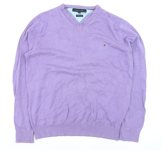 Tommy Hilfiger Men's Purple V-Neck Cotton Pullover Jumper M