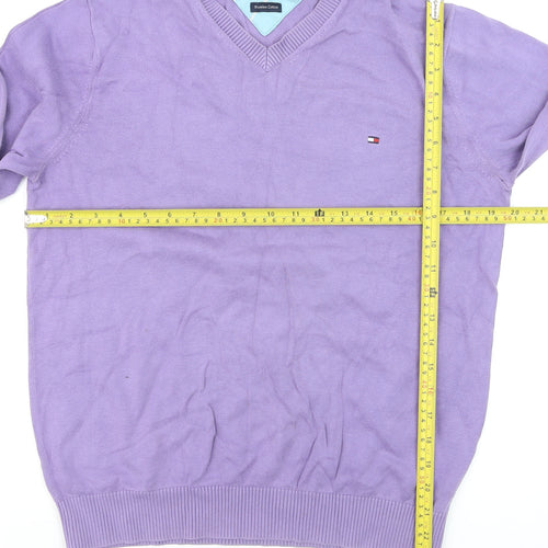 Tommy Hilfiger Men's Purple V-Neck Cotton Pullover Jumper M