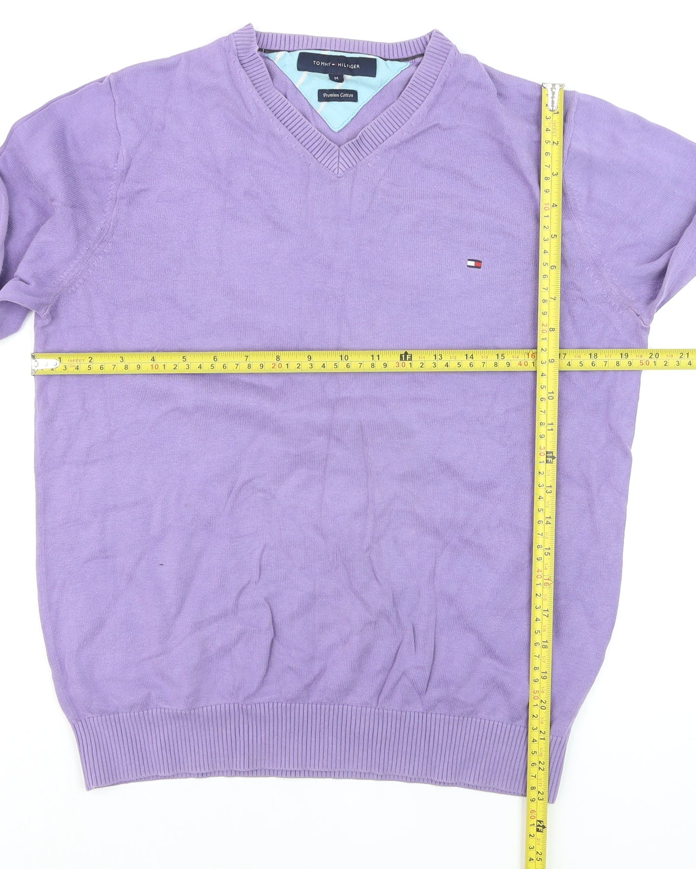Tommy Hilfiger Men's Purple V-Neck Cotton Pullover Jumper M