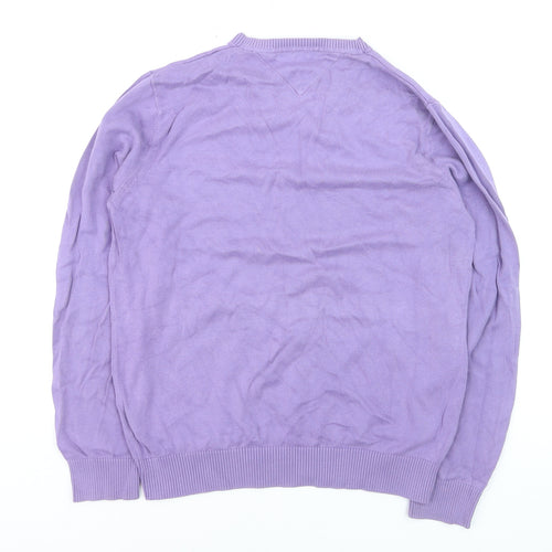 Tommy Hilfiger Men's Purple V-Neck Cotton Pullover Jumper M