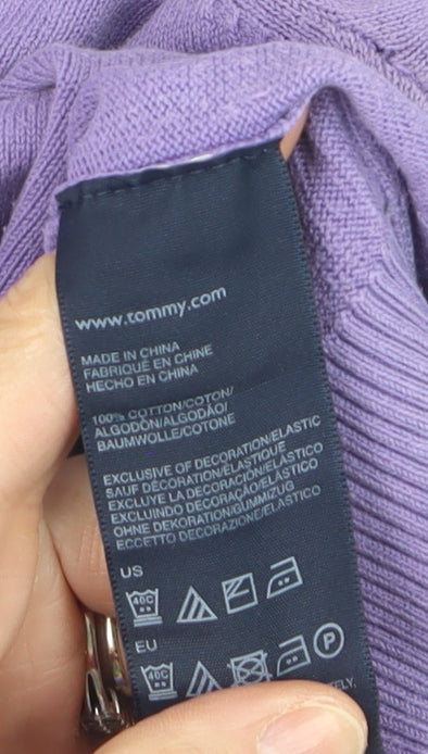 Tommy Hilfiger Men's Purple V-Neck Cotton Pullover Jumper M