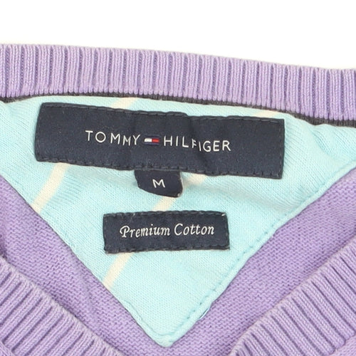 Tommy Hilfiger Men's Purple V-Neck Cotton Pullover Jumper M