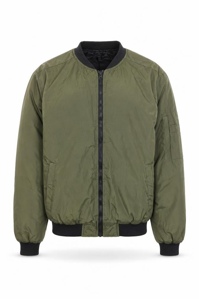 Front view of Fluid Men's Green Bomber Jacket, size S, Polyester Casual