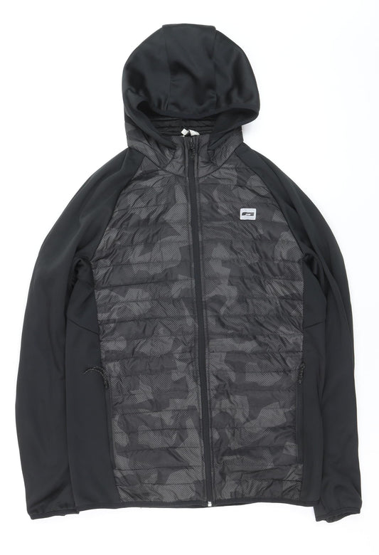 Jack & Jones Men’s Black Hooded Puffer Jacket L Camouflage Zip
