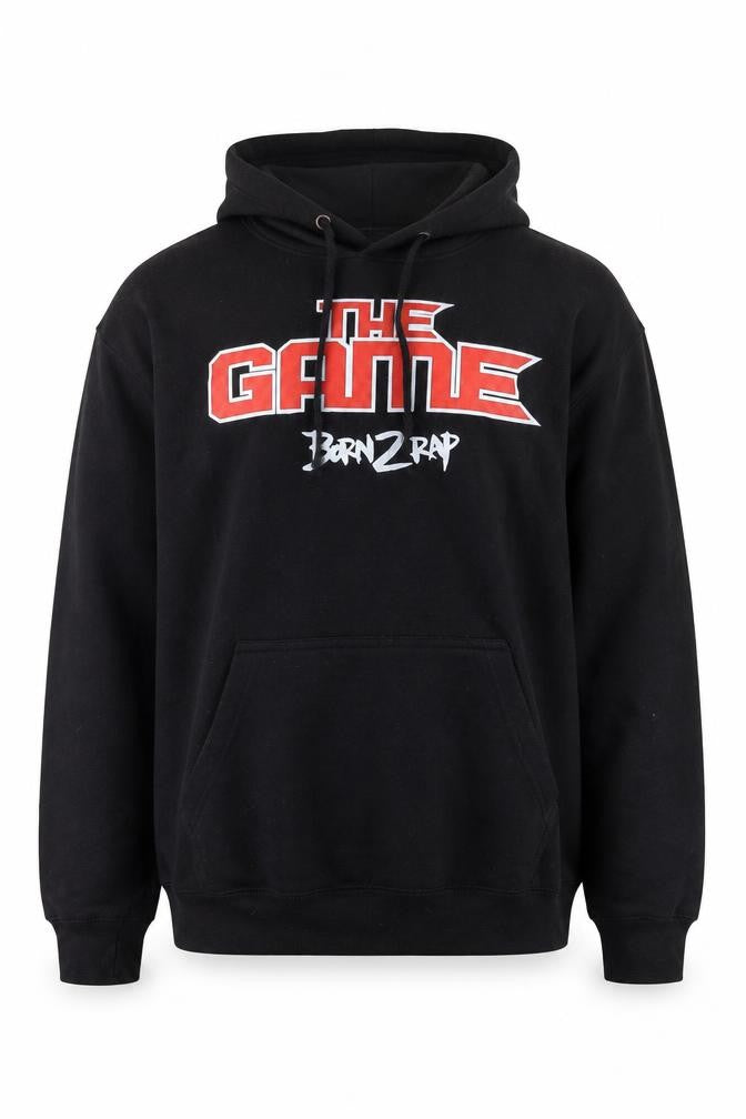 Front view of Club Classic Men's Black Born 2 Rap Pullover Hoodie M Graphic Print